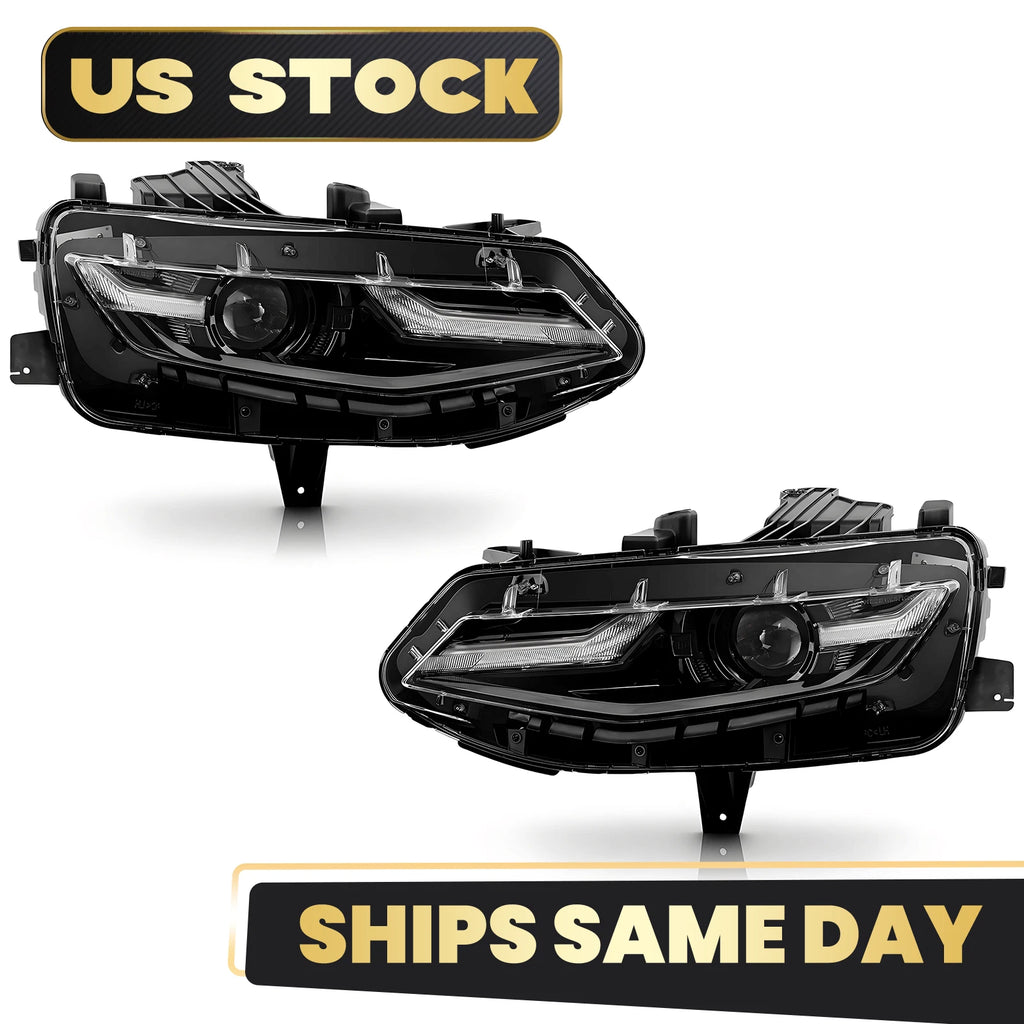 Set of 2 LED Headlights for Chevy Camaro LS/LT (2019–2024) Black w/ Bulbs