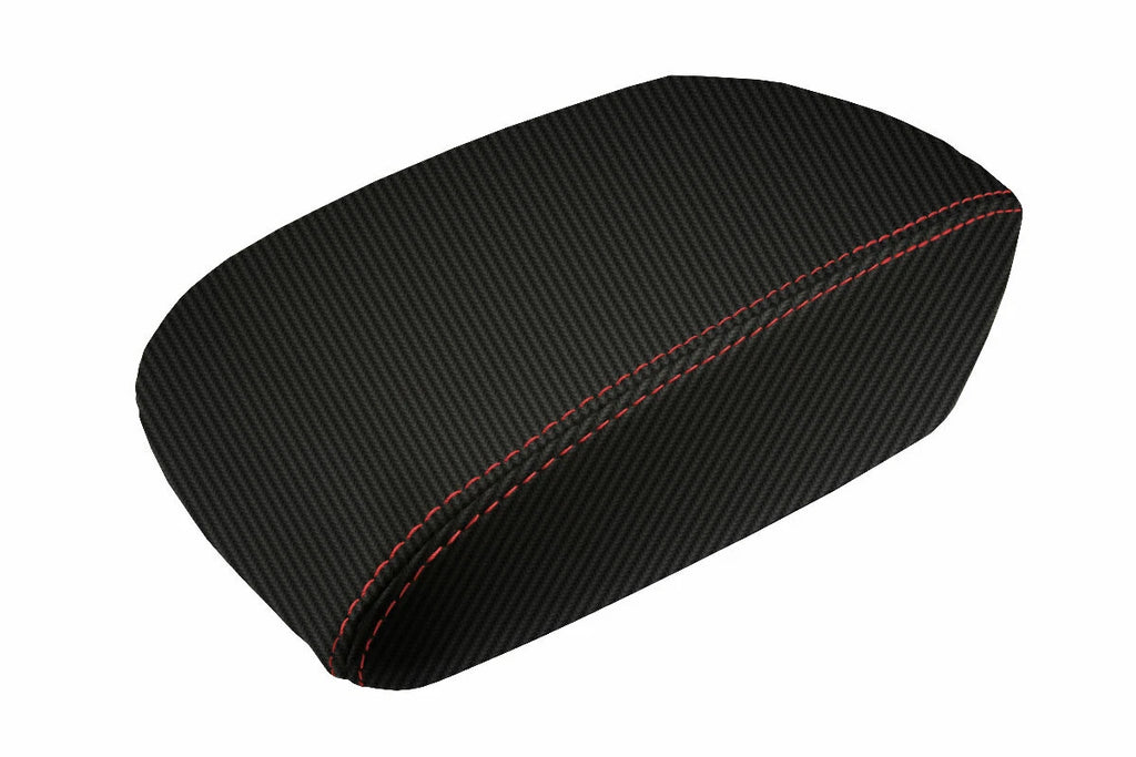 Console Lid Armrest Cover for Ford Focus (2012–2018) Carbon Fiber Red Stitch