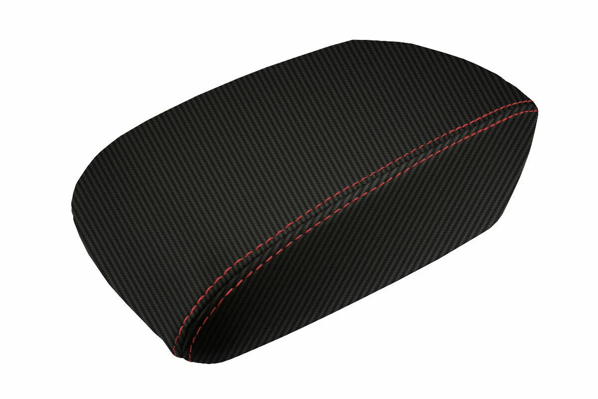 Console Lid Armrest Cover for Ford Focus (2012–2018) Carbon Fiber Red Stitch