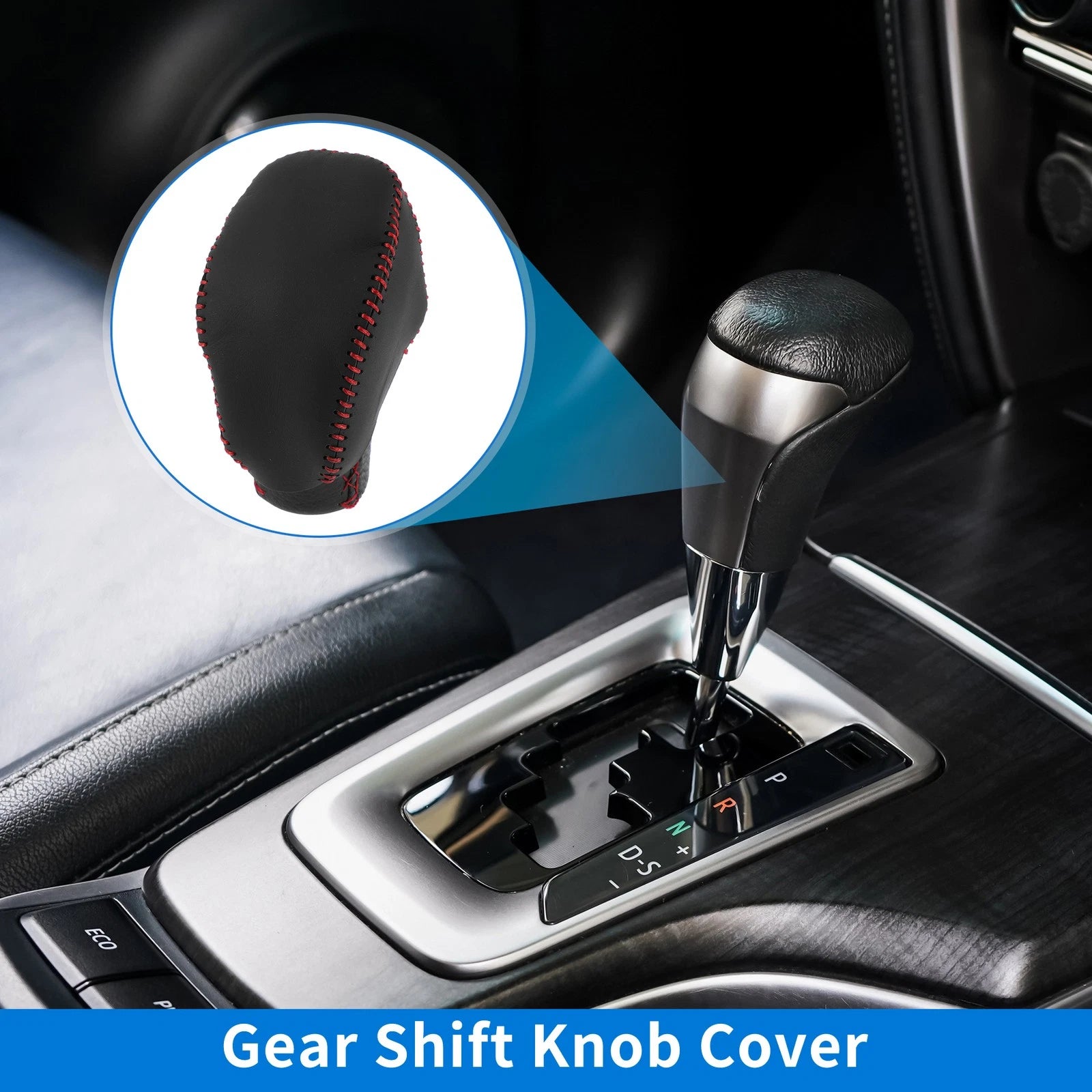 1 Pc Gear Shift Knob Cover for Toyota RAV4 (2019–2024) Black Red Faux Leather
