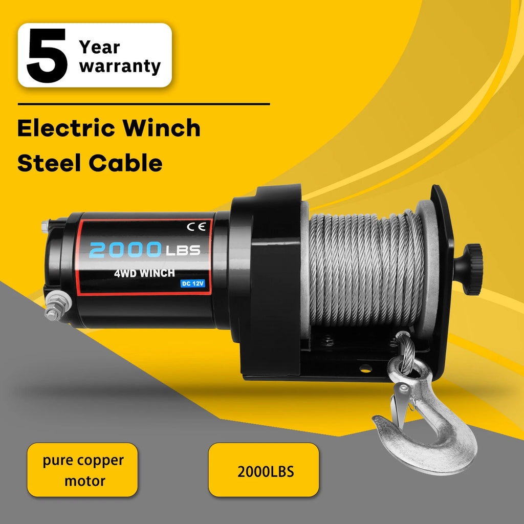 12V Electric Recovery Winch 2000LBS for Trailer Truck SUV