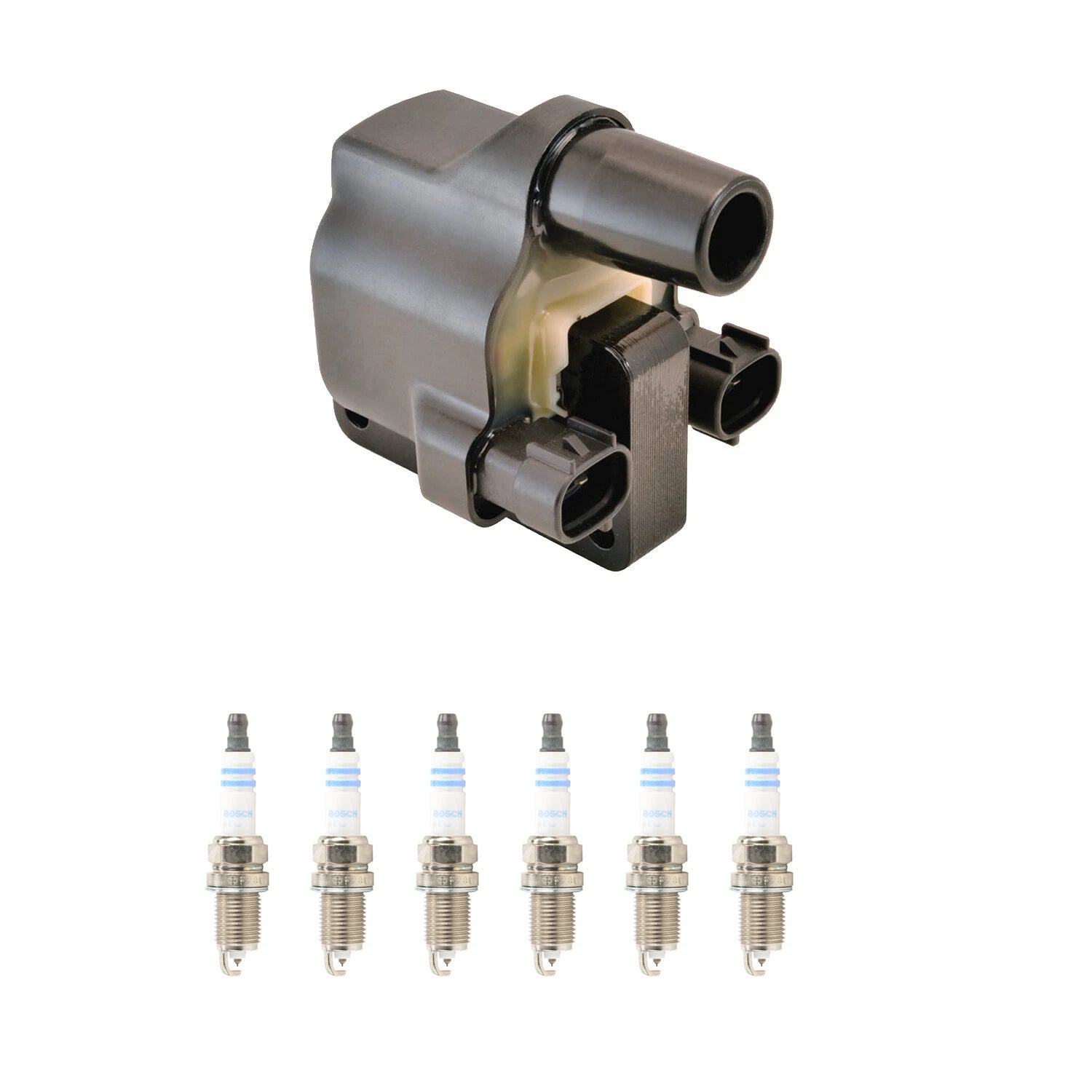 Set of 6 Hitachi COP Ignition Coils & Bosch Double Platinum Spark Plugs for 929 V6 (1990–1995)