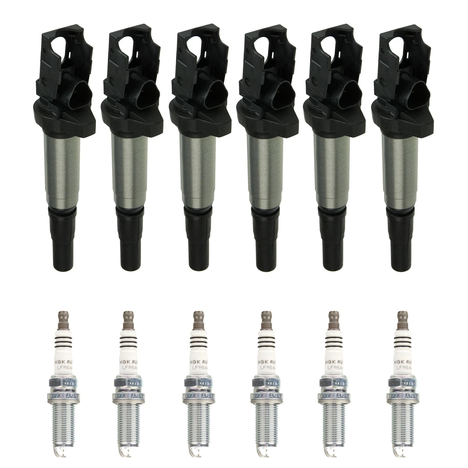 Set of 6 NGK Ignition Coils & Ruthenium HX Spark Plugs for BMW E90 E60 E83 E70 E89