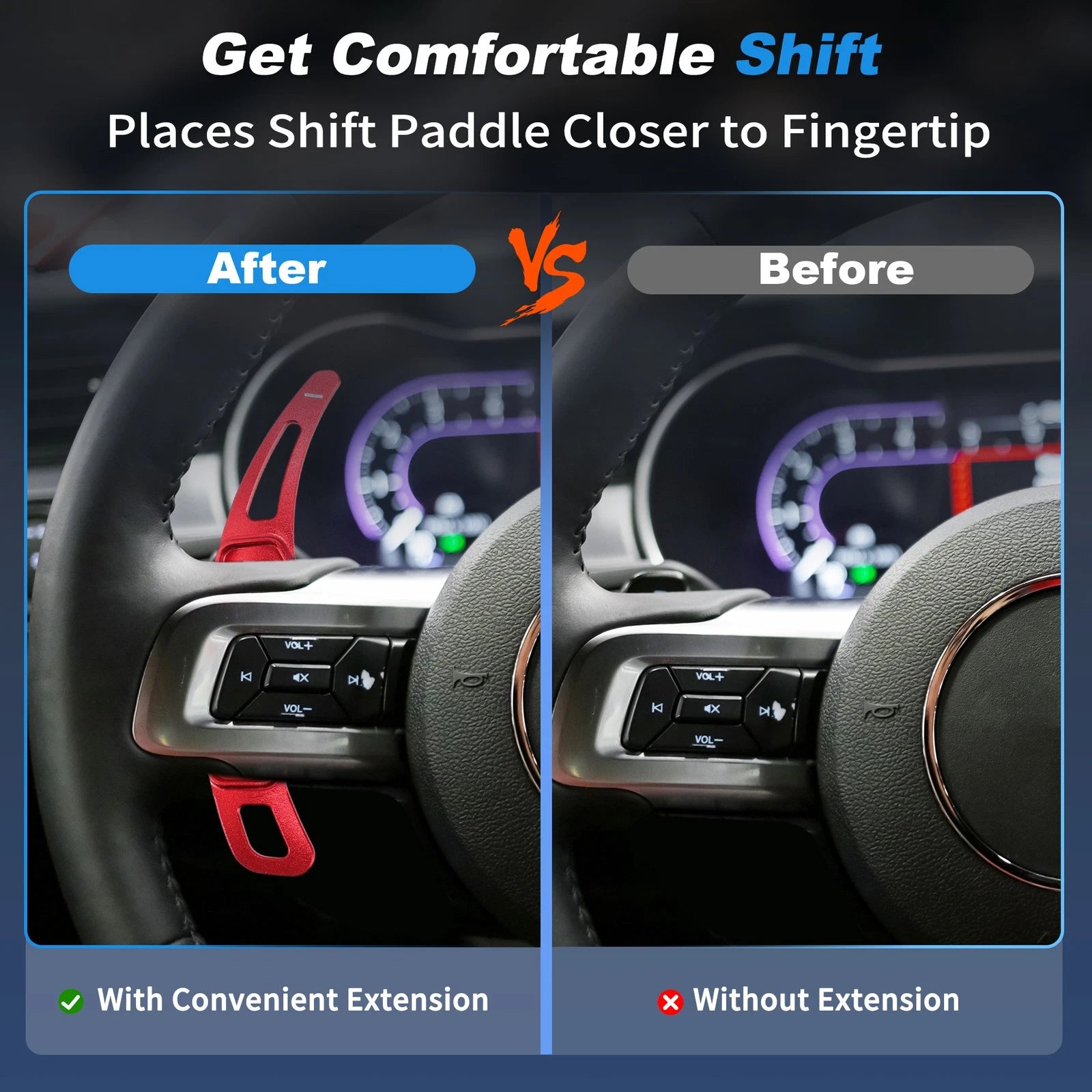 2X Steering Wheel Shift Paddle Extension for Ford Mustang (2024–2026)