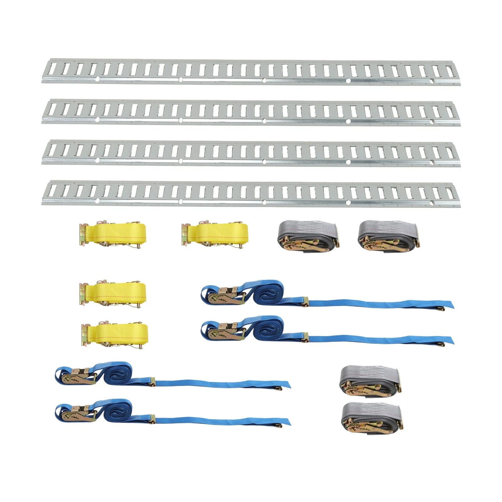E Track Kit for Heavy Duty Trailers (16pc) - 4 Rails + 12' 16' 20' Straps