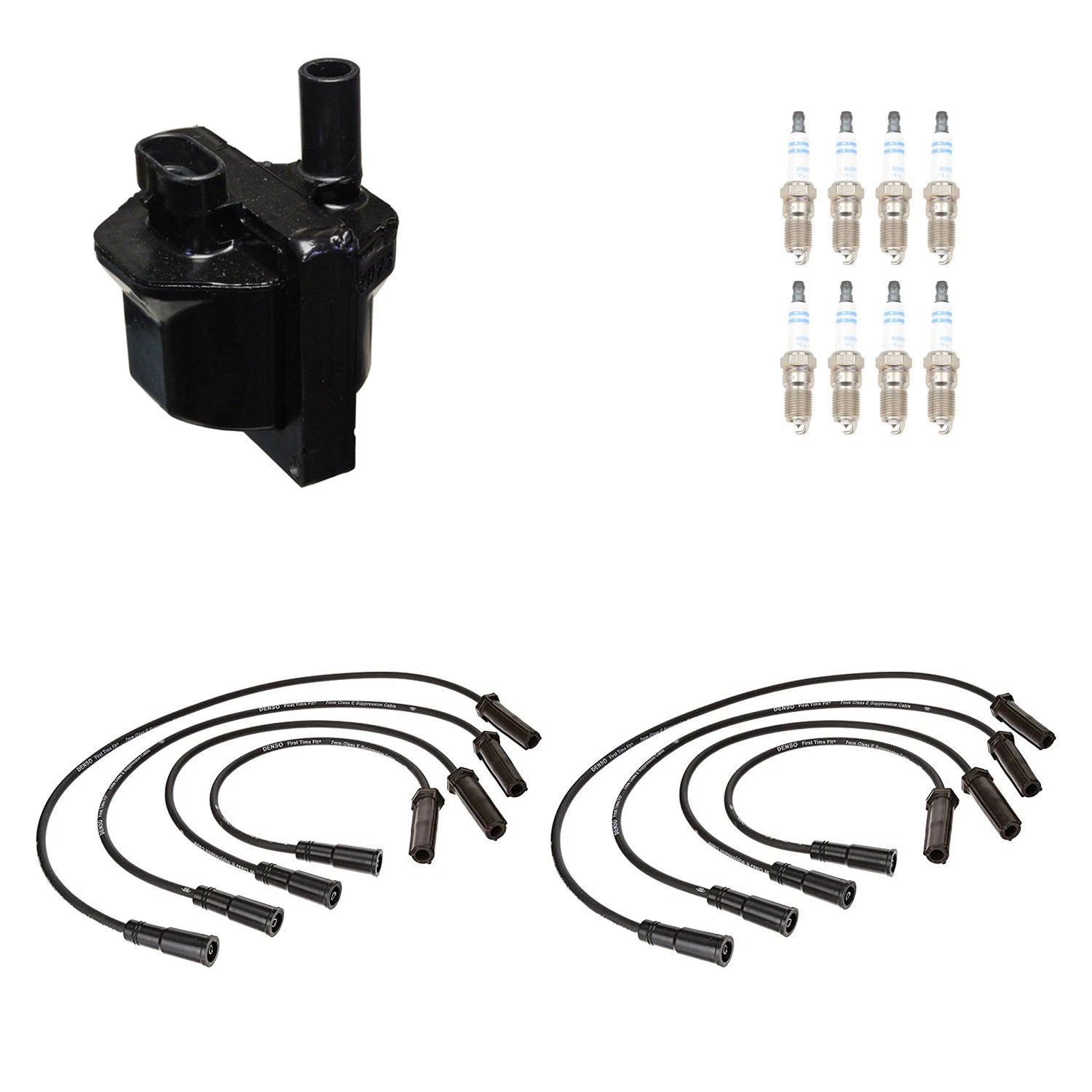 Set of 8 Denso Ignition Coil Wires & Bosch Platinum Spark Plugs for P30 P3500 (1990–2005)