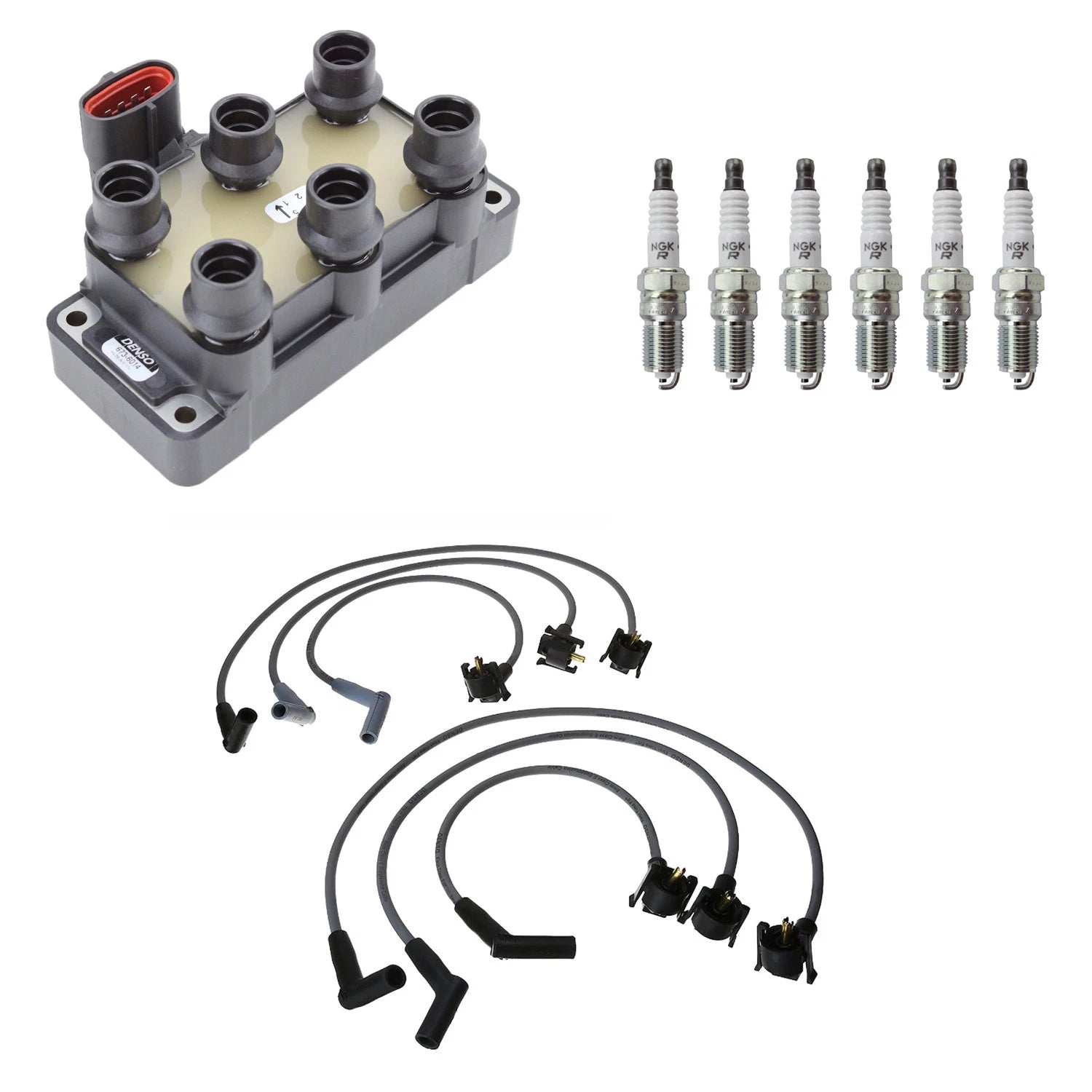 Denso Ignition Coil Wires & NGK Spark Plugs Kit for Ranger 3.0 V6 (1998–2000)