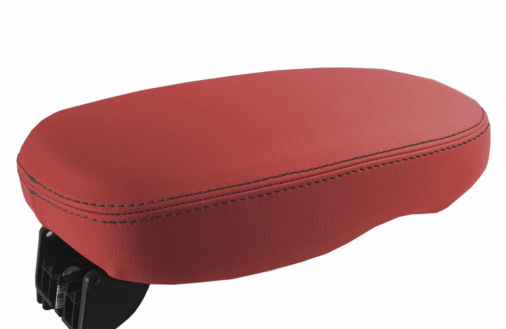 Leather Console Lid Armrest Cover for Kia Soul (2014–2019) Red Black Stitch