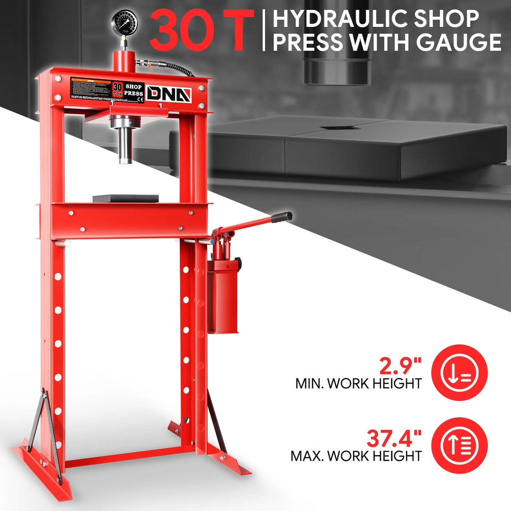 30 Ton Steel Hydraulic Shop Press with Plates H-Frame (66139)