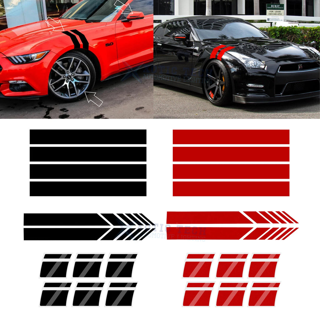 Universal Front Fender Hood Rearview Mirror and Wheel Hub Rim Stickers (—–—)