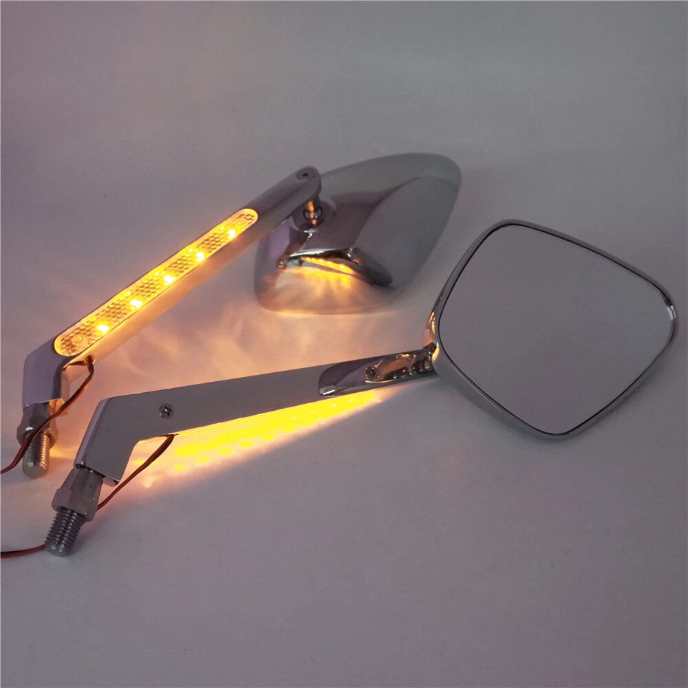 Diamond LED Turn Signal Integrate Mirror for Honda Kawasaki Suzuki Cruiser (All)