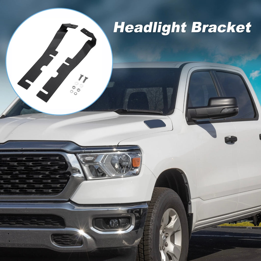 Headlight Hood Mount Bracket Set of 2 for Dodge Ram 1500 (2019–2024) Black