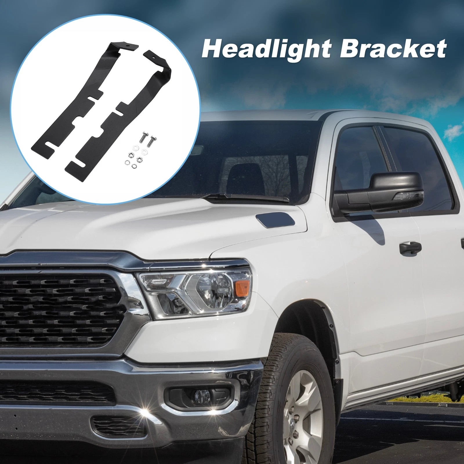 Headlight Hood Mount Bracket Set of 2 for Dodge Ram 1500 (2019–2024) Black