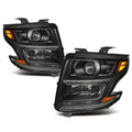 Set of 2 OE Projector Headlights for Chevy Suburban/Tahoe (2015–2020) W/LED DRL Black/Amber