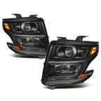 Set of 2 OE Projector Headlights for Chevy Suburban/Tahoe (2015–2020) W/LED DRL Black/Amber
