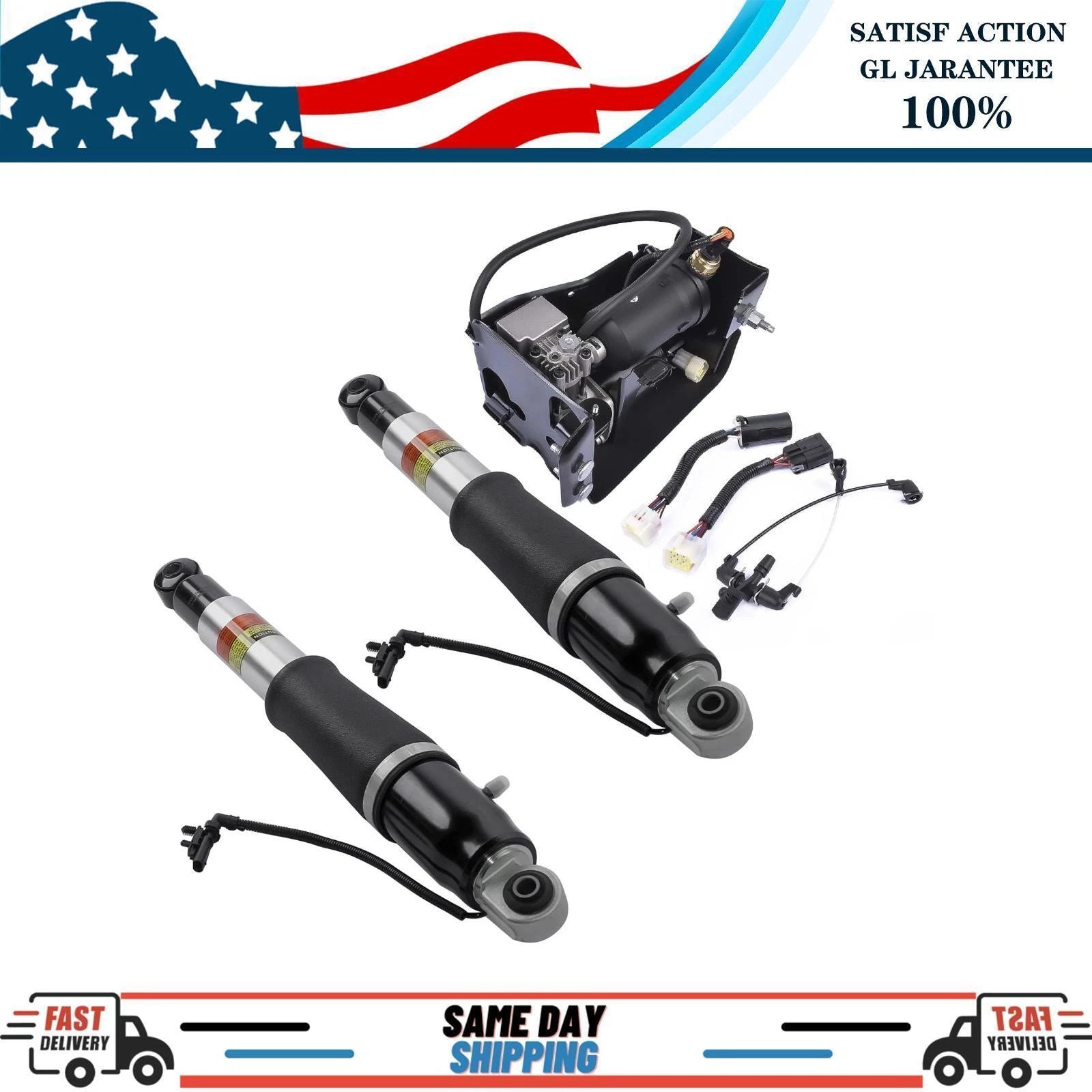 2X Rear Suspension Shock + Air Compressor Pump for Escalade Suburban Yukon Tahoe (2002–2014)