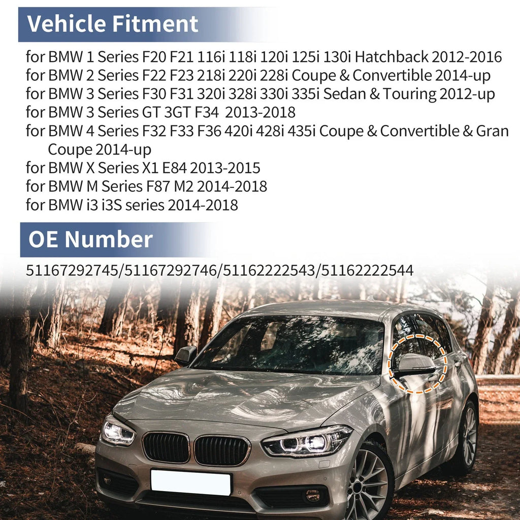 Left/Right Mirror Cover Caps White for BMW 1 Series Hatchback
