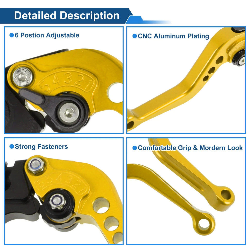 Adjustable Short Brake Clutch Levers for Suzuki SV650 (1999–2009) - Gold Tone