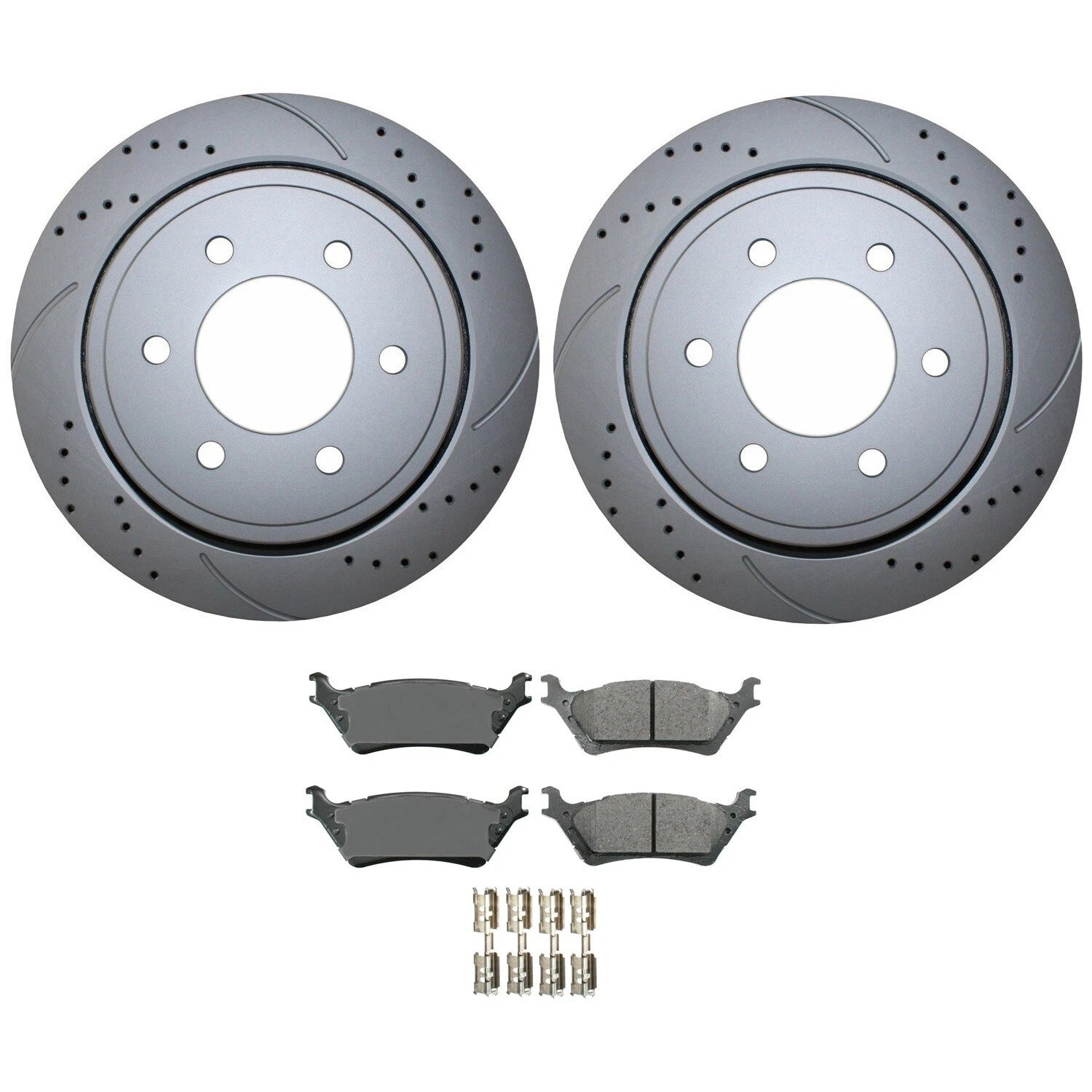 Rear Brake Kit 348mm Drilled Rotors & Akebono ProACT Pads for Ford F-150 (2015–2023)
