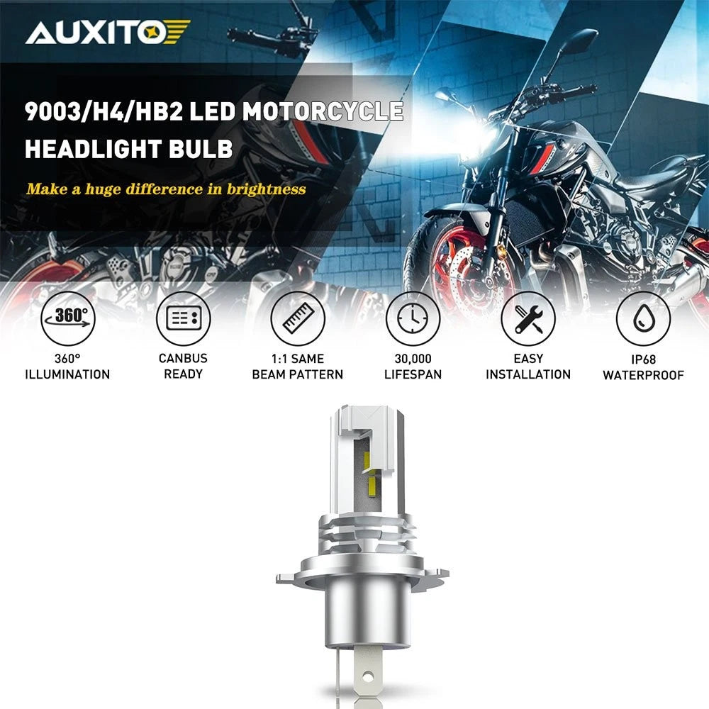 H4 9003 LED Headlight Bulb for Motorcycle (High/Low Beam, 6500K)