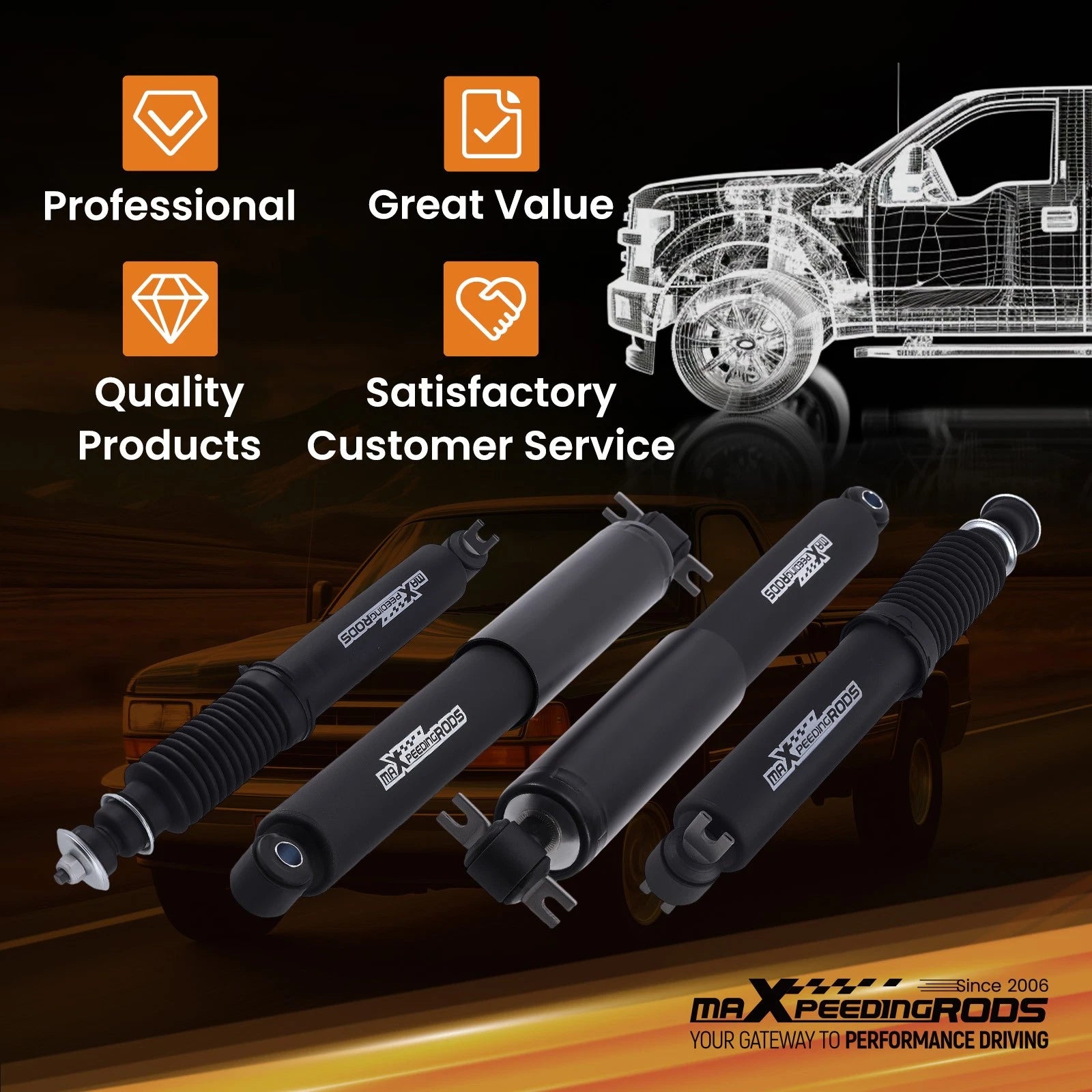 4" Drop Front & 7-8" Drop Rear Shock Absorbers for Chevrolet C1500 (1988–1998)