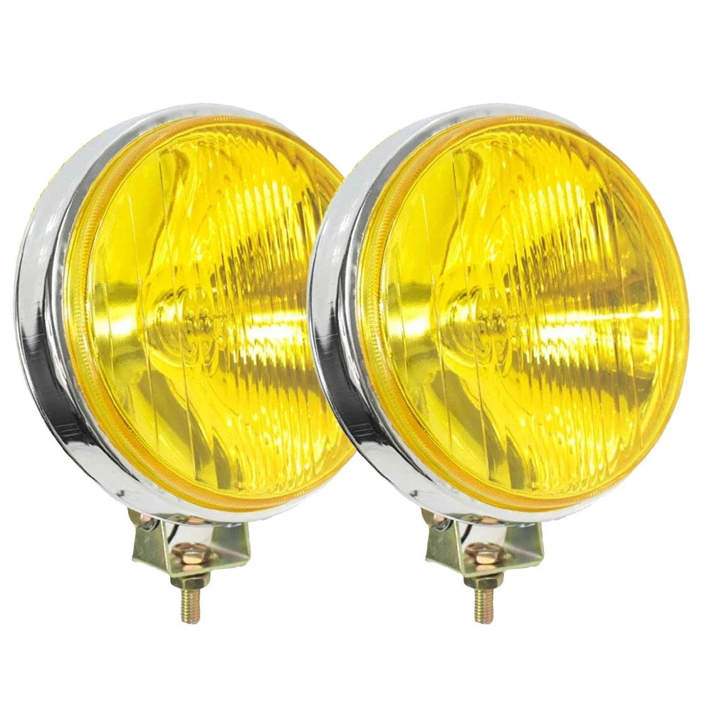 Set of 2 Round Chrome Yellow Halogen H3 24V 70W Fog Lights for Universal Fit