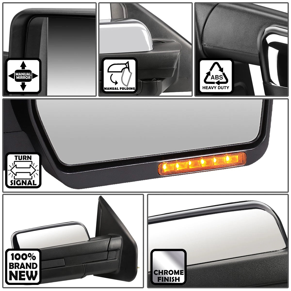 Foldable LED Turn Signal Chrome Side Mirror for F150 (2004–2014)