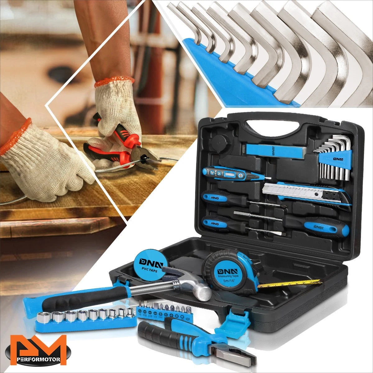 46-Piece Household Toolbox Set with Screwdrivers, Hammers, Pliers, Hex Keys
