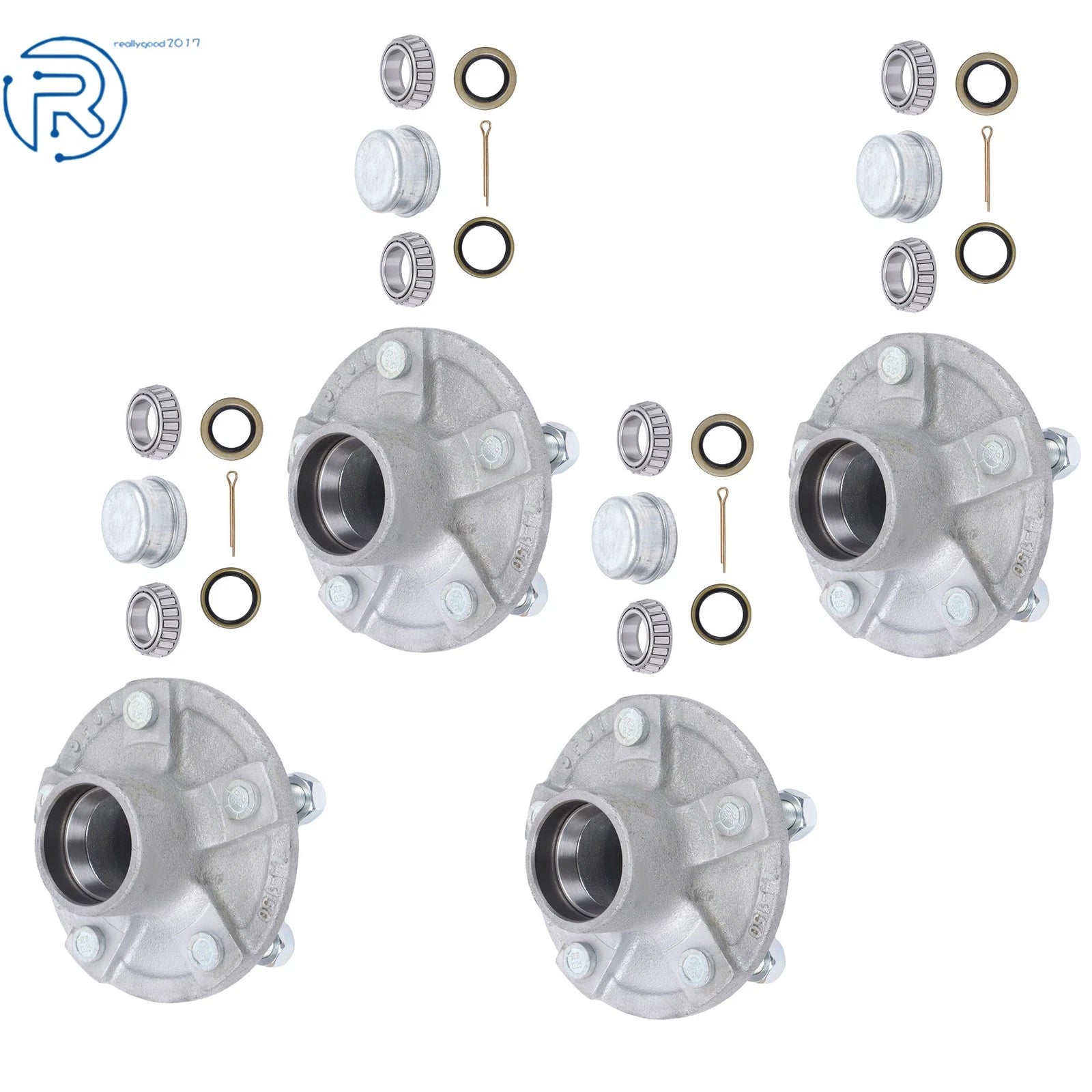 Set of 4 Galvanized 5-Bolt Trailer Hubs for 5 on 4-1/2" Lug Pattern