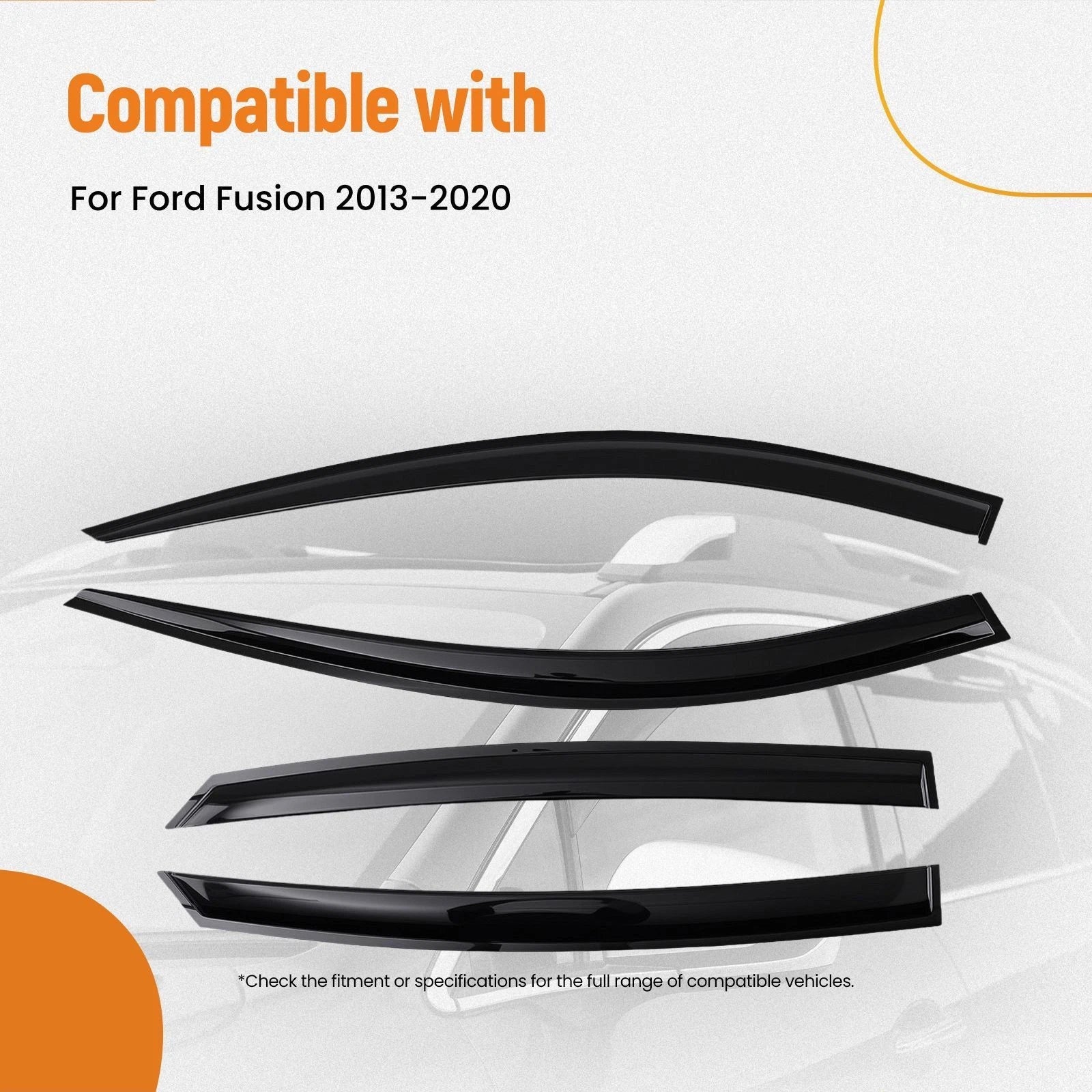 Set of 4 Window Visor Rain Guards for Ford Fusion (2013–2020) Black Tinted