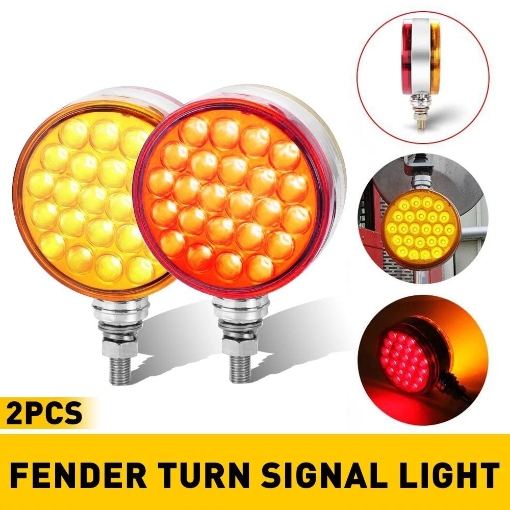 2X LED Round Dual Face Stud Pedestal Mount Turn Signal Light for Truck