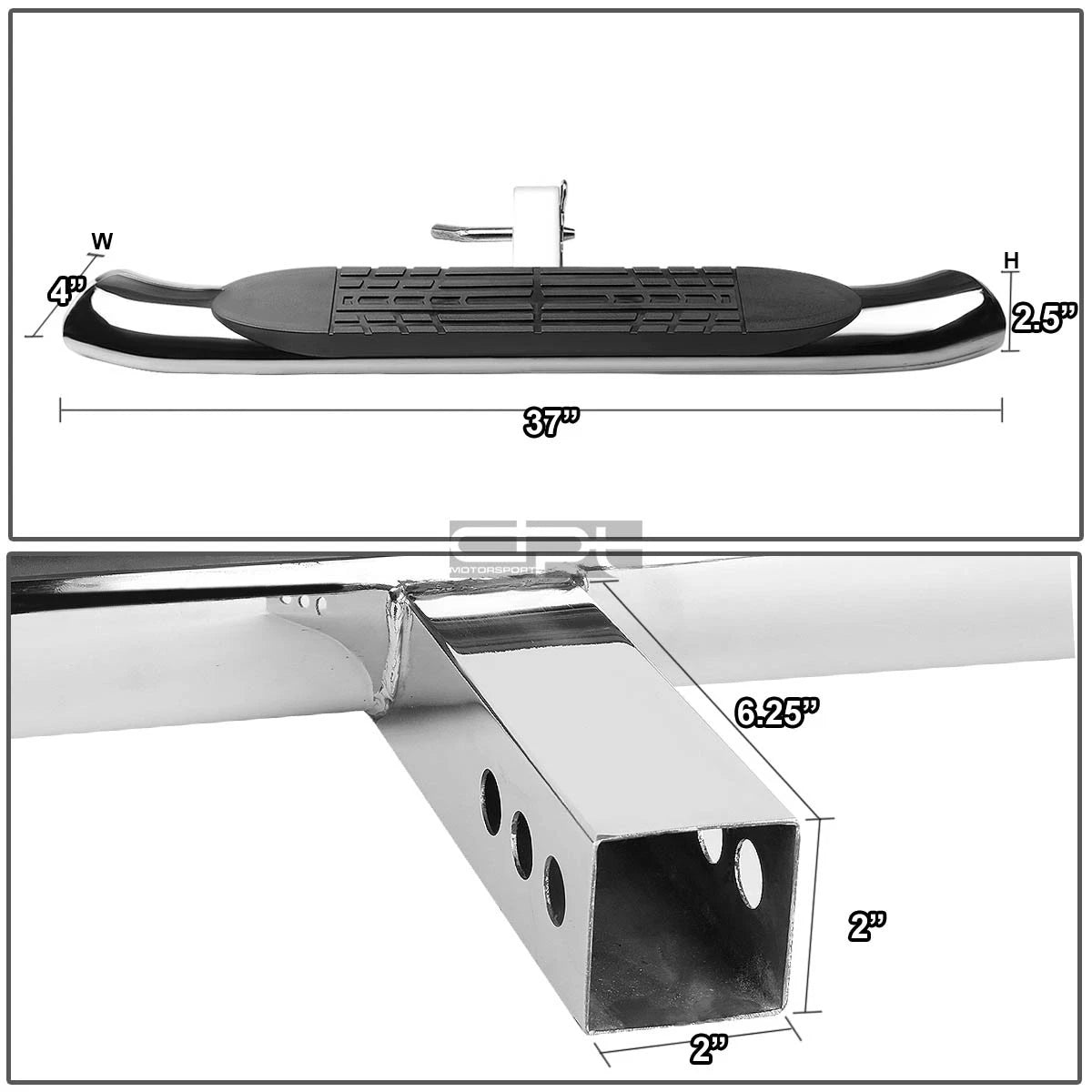 2" Receiver Chrome Steel Trailer Towing Step Bar for Universal Fit (37"x 4")