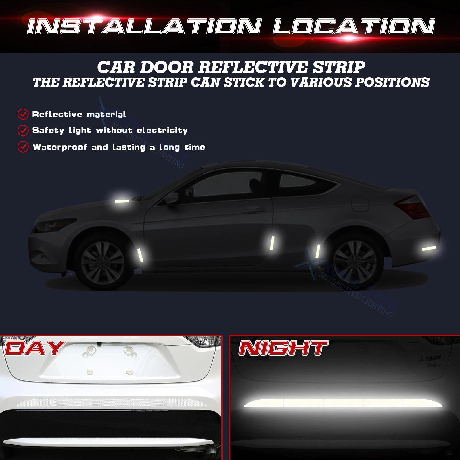 Glowing White 10x Luminous Night Warning Reflective Stickers for Car (---)