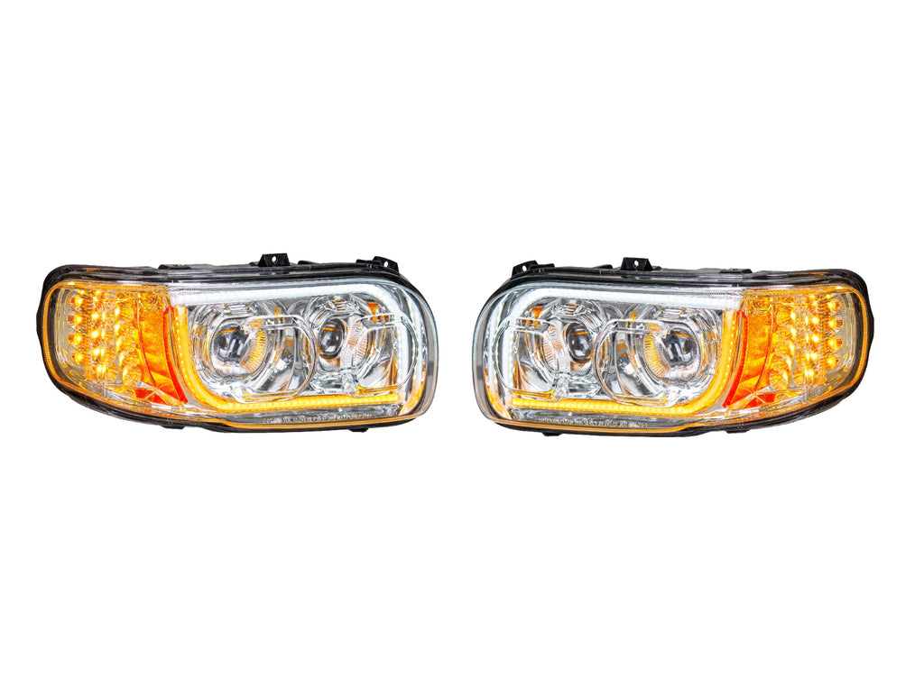Pair LED Headlights with Dual Function Halo for Peterbilt 388 389 567 (2010–2016)