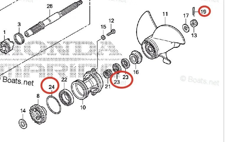 Lower Unit Seal Kit for Honda BF25D BF30D (91252-ZW4-003, 90758-ZV1-000)