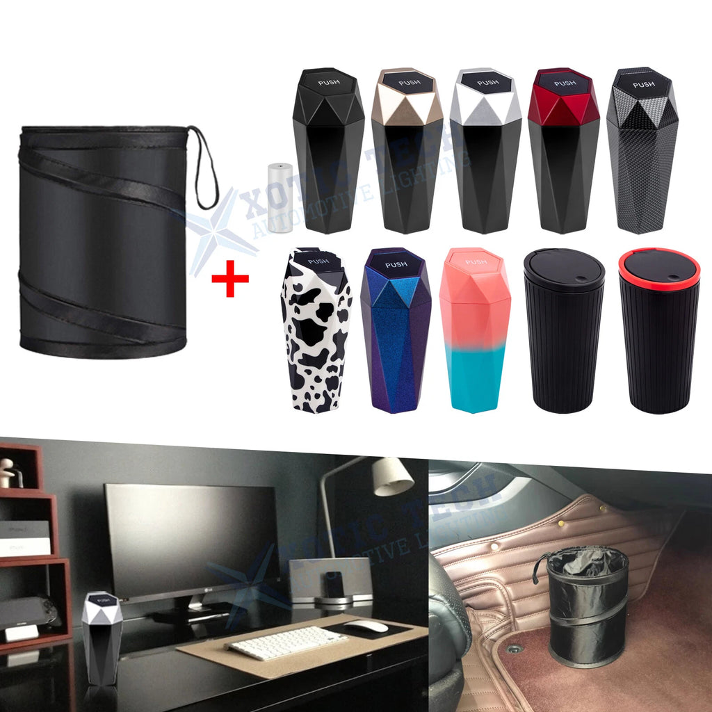 Car Interior Trash Can with Lid for Small Leakproof Bin (—)