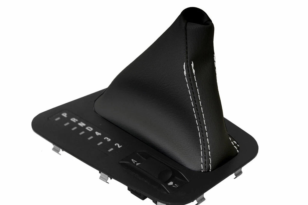 Leather Automatic Shift Boot Cover for BMW E38 (1995–2001) Black White Stitch