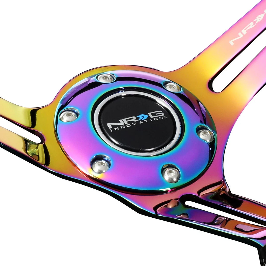 NRG 35cm 3" Deep Dish Neo Chrome Brown Wood Steering Wheel for Universal