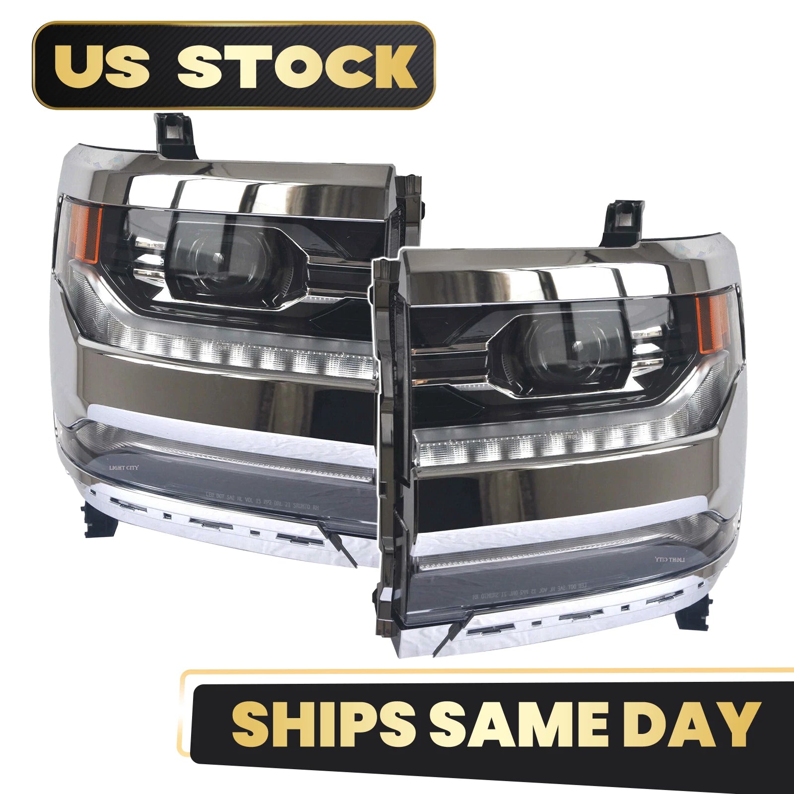 LED Headlight Set for Chevy Silverado 1500 (2016–2018) w/Module Chrome