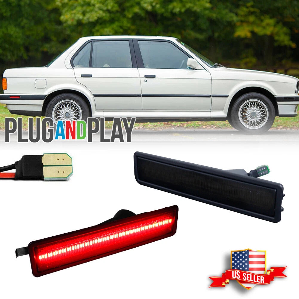 2X Smoked Lens Red LED Rear Bumper Side Marker Lights for BMW E30 E34 (1982–1996)