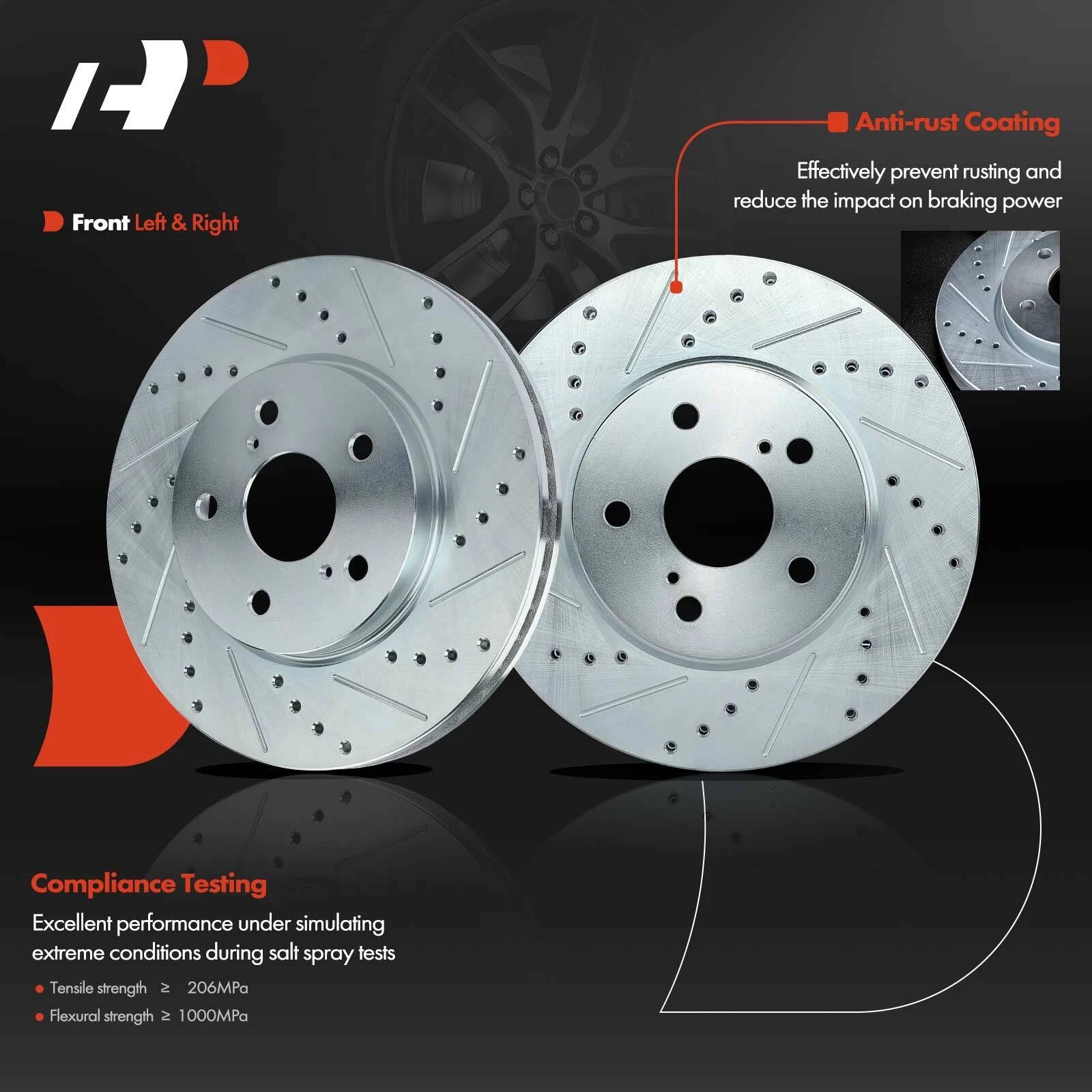 Front Drilled Brake Rotors and Ceramic Pads for Toyota Sienna (2004–2010)