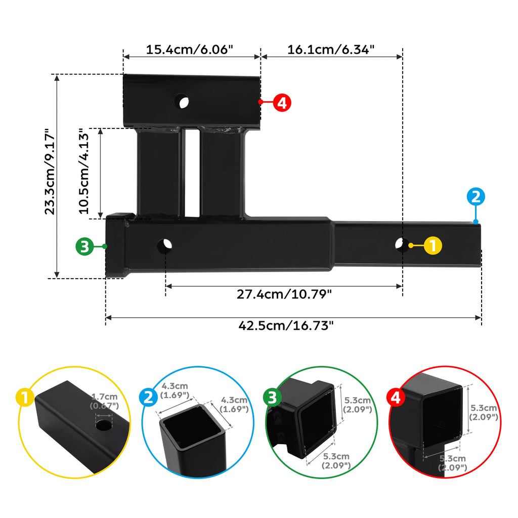 2" Trailer Hitch Receiver Rise Drop Extender for Tow Truck (4000LB)