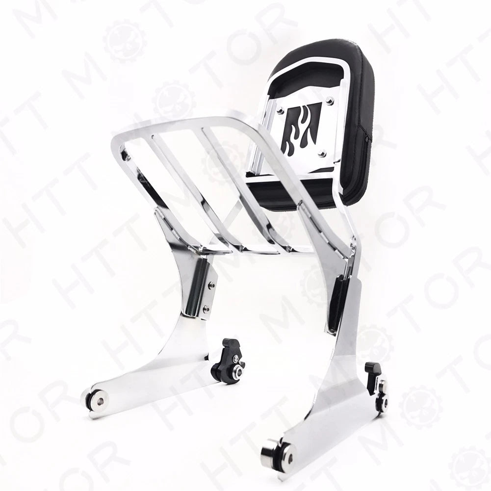 Chrome Detachable Sissy Bar Backrest & Luggage Rack for Harley Softail (2018–2023)