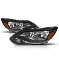 Set of 2 Black Housing Headlights with Amber Corner Signal for Ford Focus (2012–2014)