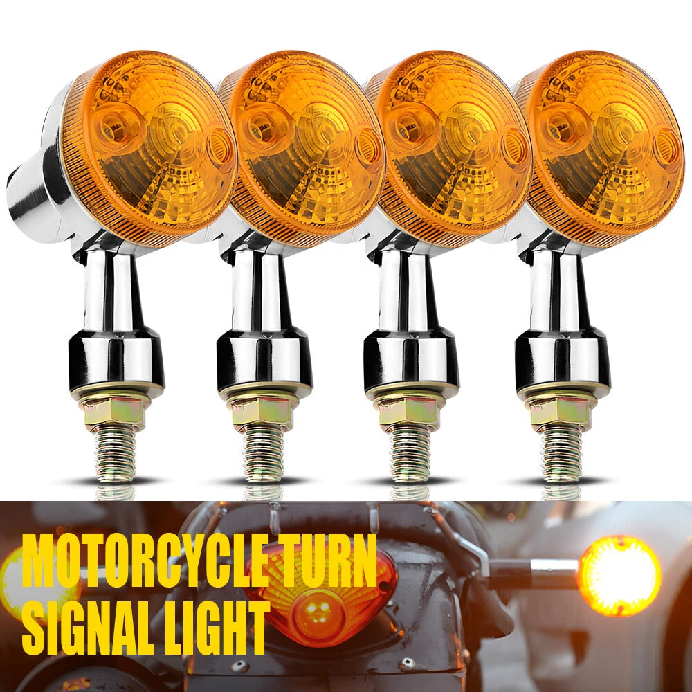 Chrome Amber Motorcycle Blinker Turn Signals for Yamaha Kawasaki Honda