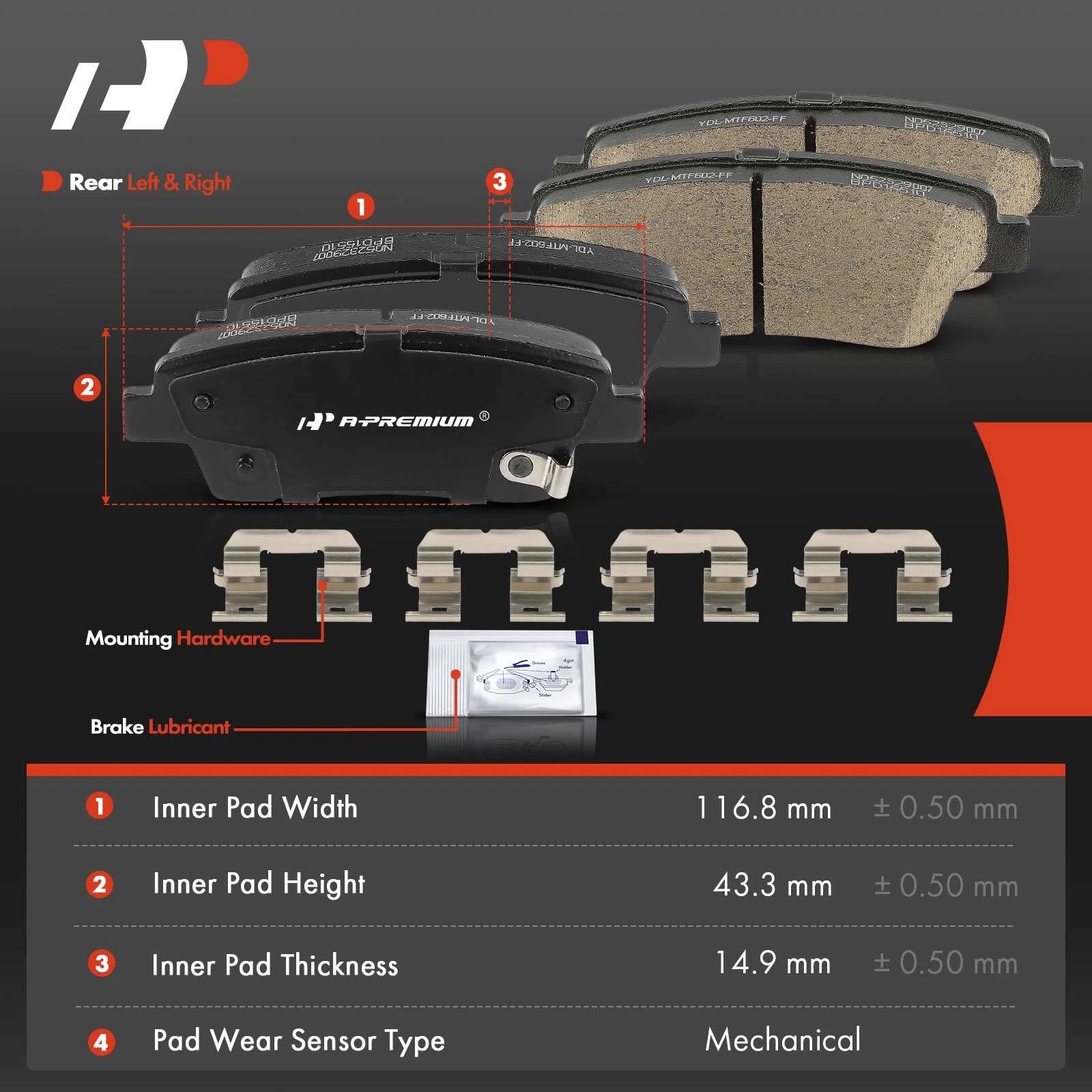 Set of 4 Rear Ceramic Brake Pads for Hyundai Genesis (2010–2016) Kia K900 (2017)