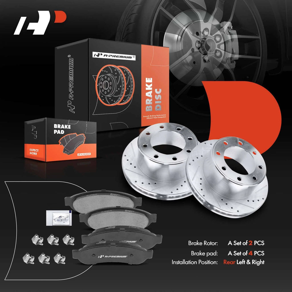 Rear Drilled Rotors & Brake Pads for Ford F-250 F-350 Super Duty (2005–2012)