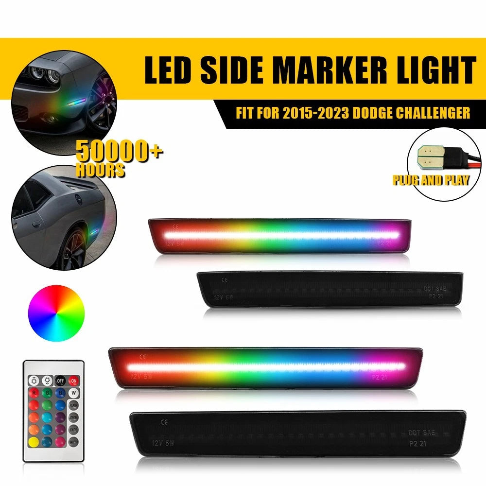 Set of 4 Dynamic RGB LED Side Markers for Dodge Challenger (2015–2023)