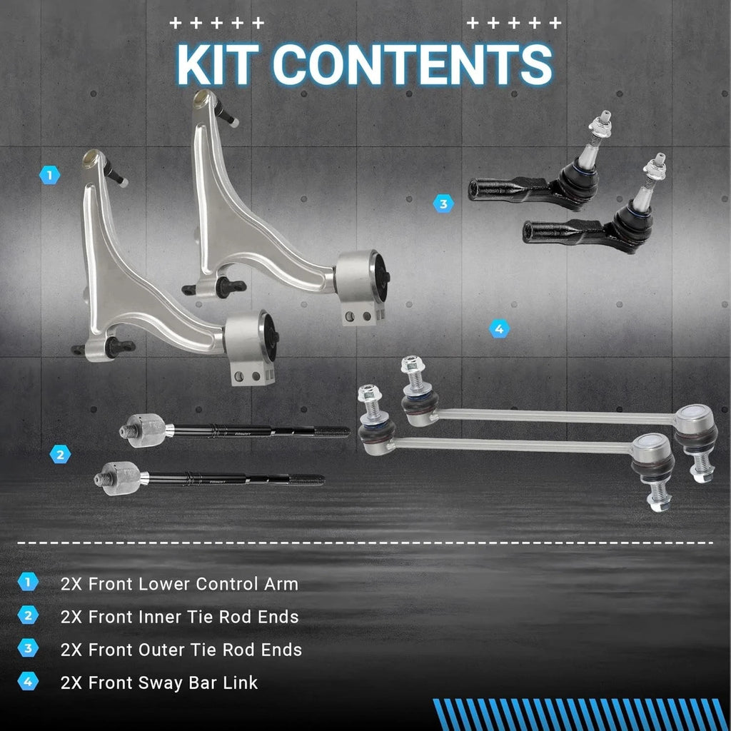 Set of 8 Control Arm Ball Joint Tie Rod Sway Bar Link for Cadillac SRX (2010–2016)