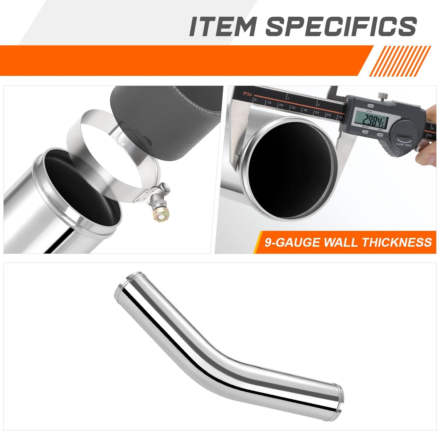 3" OD 9-Gauge Aluminum 45 Degree Bend Intercooler Pipe Tube for